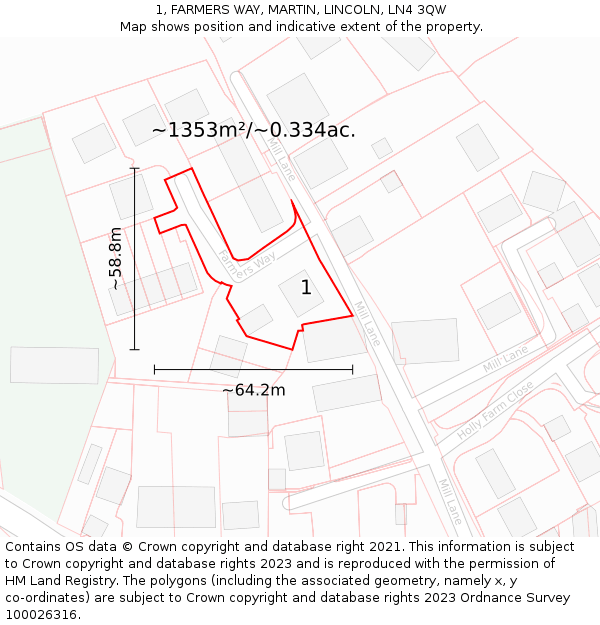 1, FARMERS WAY, MARTIN, LINCOLN, LN4 3QW: Plot and title map
