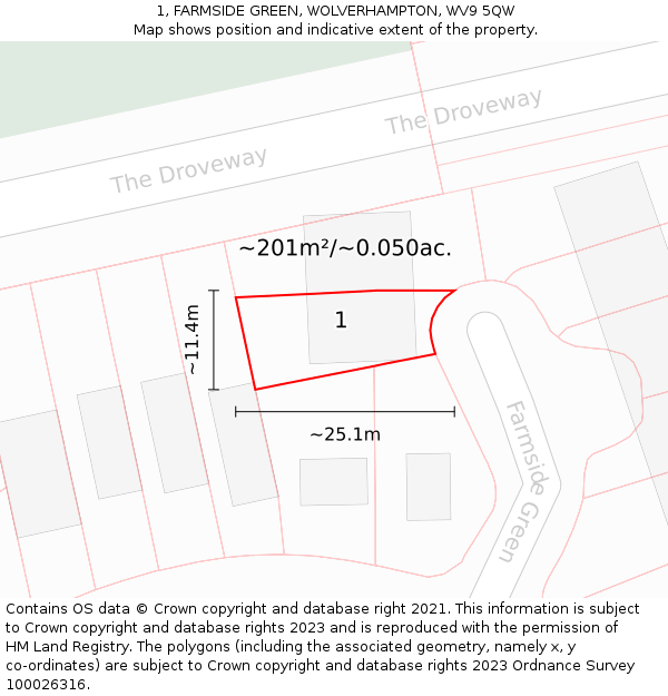 1, FARMSIDE GREEN, WOLVERHAMPTON, WV9 5QW: Plot and title map