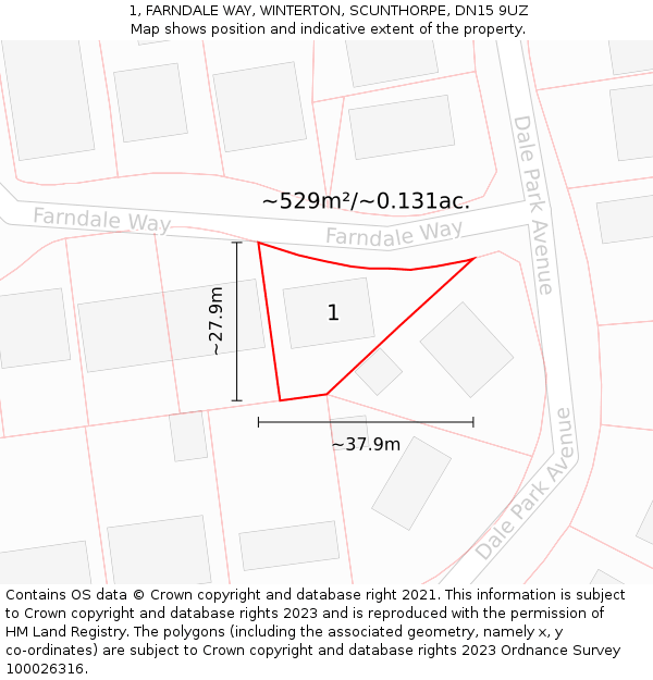 1, FARNDALE WAY, WINTERTON, SCUNTHORPE, DN15 9UZ: Plot and title map