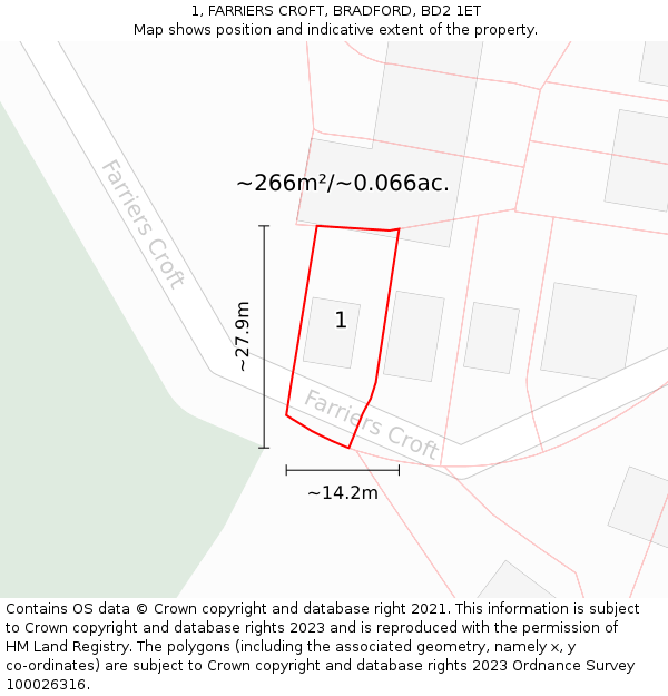 1, FARRIERS CROFT, BRADFORD, BD2 1ET: Plot and title map