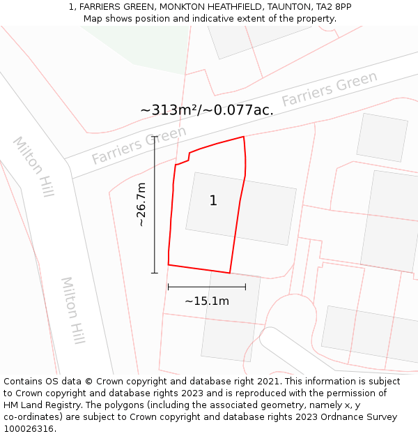 1, FARRIERS GREEN, MONKTON HEATHFIELD, TAUNTON, TA2 8PP: Plot and title map