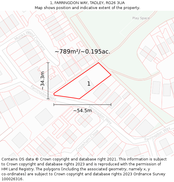 1, FARRINGDON WAY, TADLEY, RG26 3UA: Plot and title map