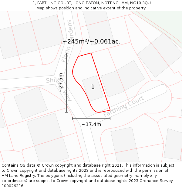 1, FARTHING COURT, LONG EATON, NOTTINGHAM, NG10 3QU: Plot and title map