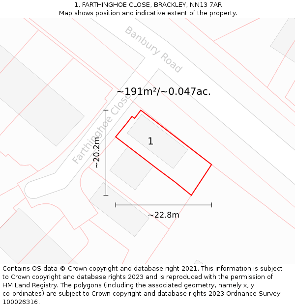 1, FARTHINGHOE CLOSE, BRACKLEY, NN13 7AR: Plot and title map