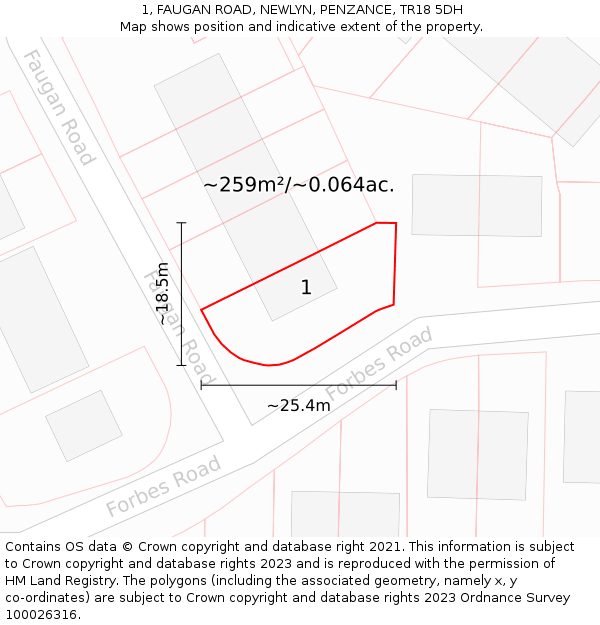 1, FAUGAN ROAD, NEWLYN, PENZANCE, TR18 5DH: Plot and title map