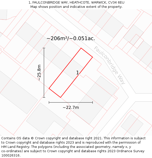 1, FAULCONBRIDGE WAY, HEATHCOTE, WARWICK, CV34 6EU: Plot and title map