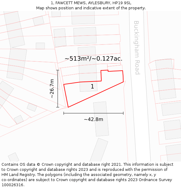 1, FAWCETT MEWS, AYLESBURY, HP19 9SL: Plot and title map