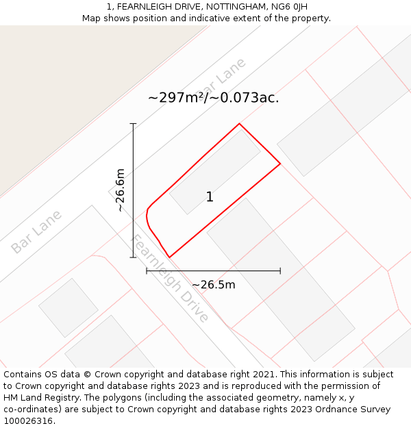 1, FEARNLEIGH DRIVE, NOTTINGHAM, NG6 0JH: Plot and title map