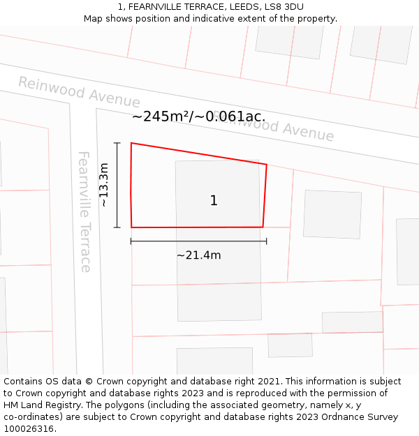 1, FEARNVILLE TERRACE, LEEDS, LS8 3DU: Plot and title map