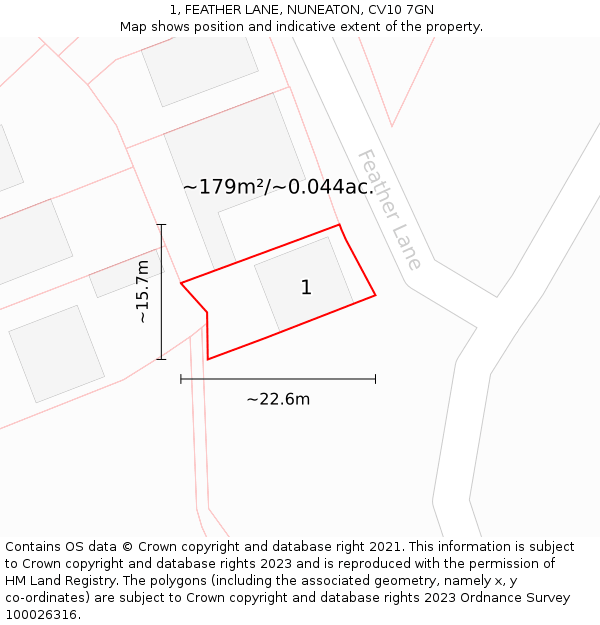 1, FEATHER LANE, NUNEATON, CV10 7GN: Plot and title map