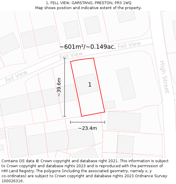 1, FELL VIEW, GARSTANG, PRESTON, PR3 1WQ: Plot and title map