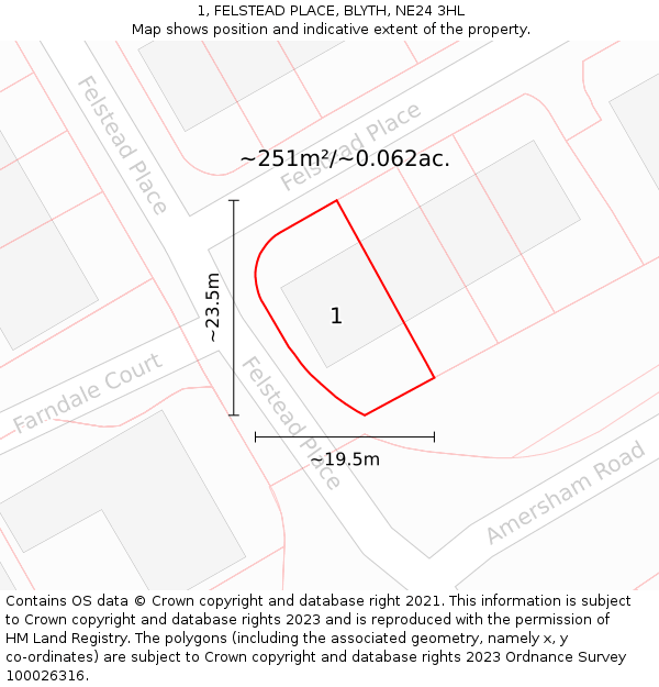 1, FELSTEAD PLACE, BLYTH, NE24 3HL: Plot and title map