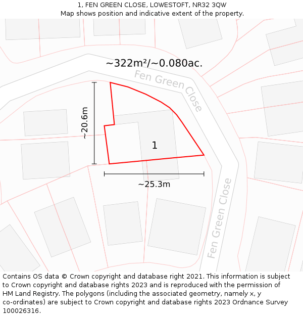 1, FEN GREEN CLOSE, LOWESTOFT, NR32 3QW: Plot and title map