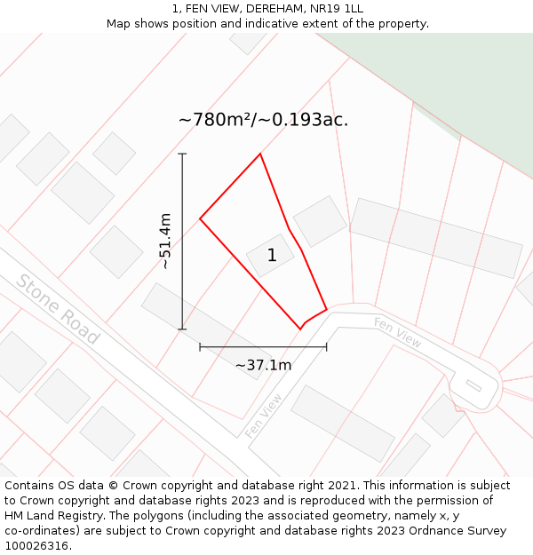 1, FEN VIEW, DEREHAM, NR19 1LL: Plot and title map