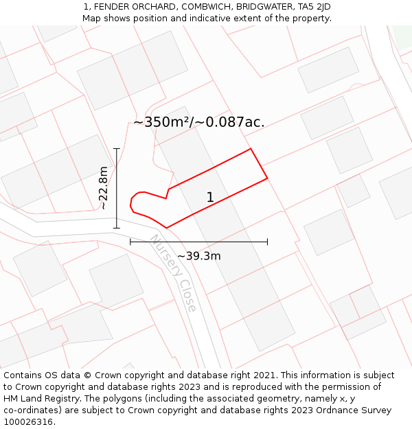 1, FENDER ORCHARD, COMBWICH, BRIDGWATER, TA5 2JD: Plot and title map