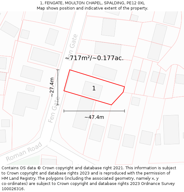 1, FENGATE, MOULTON CHAPEL, SPALDING, PE12 0XL: Plot and title map