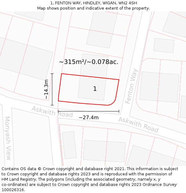 1, FENTON WAY, HINDLEY, WIGAN, WN2 4SH: Plot and title map