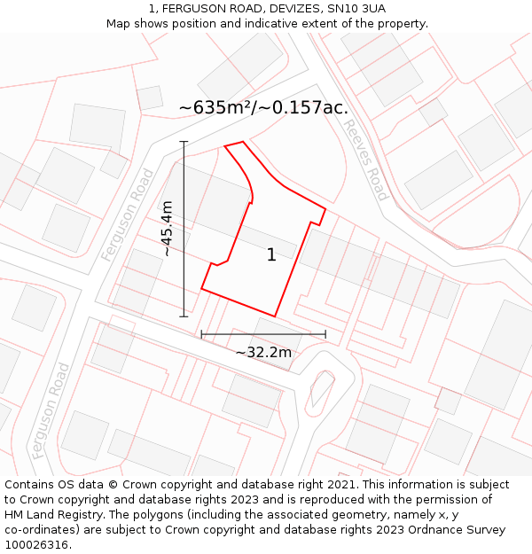 1, FERGUSON ROAD, DEVIZES, SN10 3UA: Plot and title map