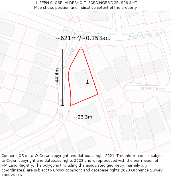 1, FERN CLOSE, ALDERHOLT, FORDINGBRIDGE, SP6 3HZ: Plot and title map