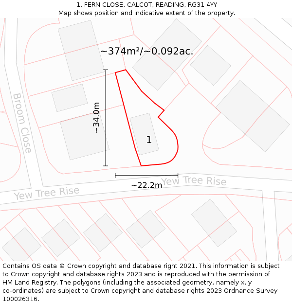 1, FERN CLOSE, CALCOT, READING, RG31 4YY: Plot and title map