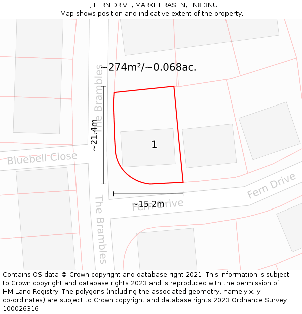 1, FERN DRIVE, MARKET RASEN, LN8 3NU: Plot and title map