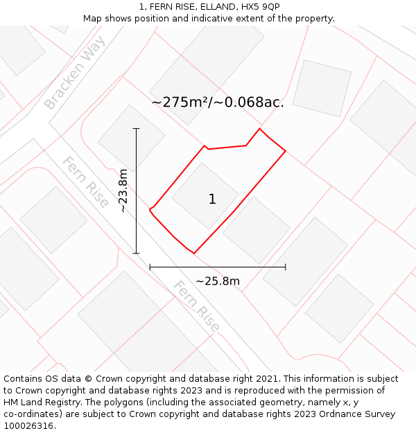 1, FERN RISE, ELLAND, HX5 9QP: Plot and title map