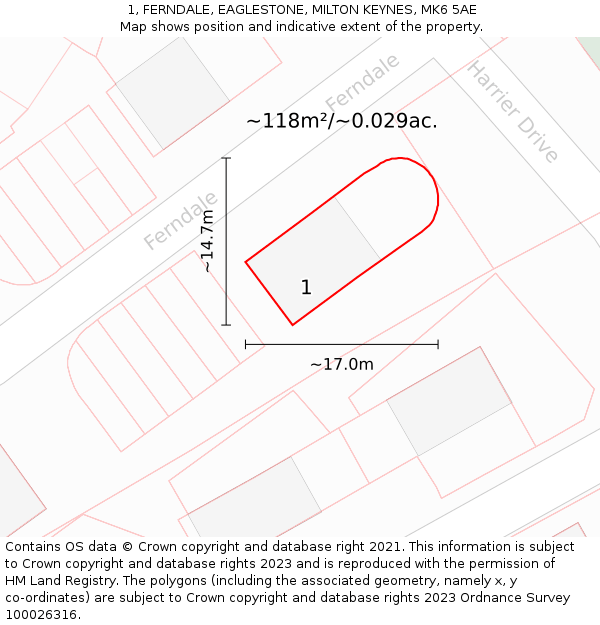 1, FERNDALE, EAGLESTONE, MILTON KEYNES, MK6 5AE: Plot and title map
