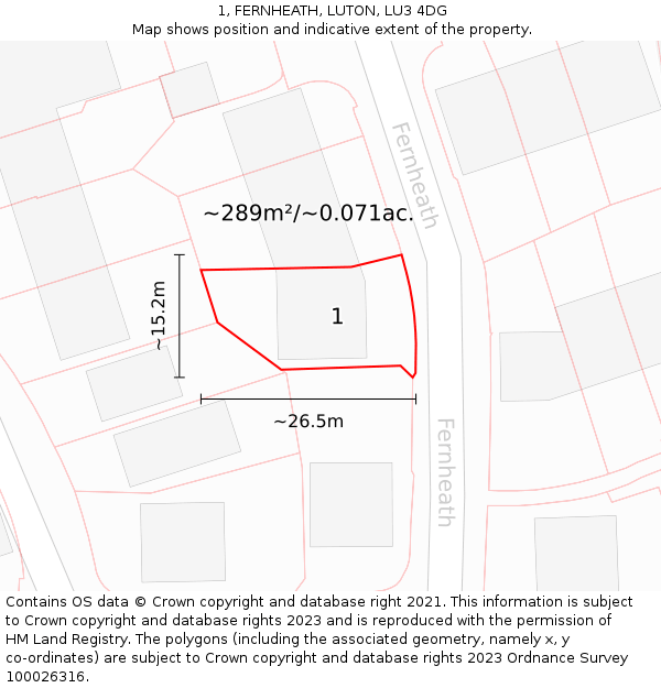 1, FERNHEATH, LUTON, LU3 4DG: Plot and title map