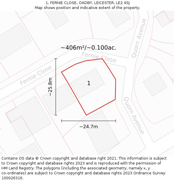 1, FERNIE CLOSE, OADBY, LEICESTER, LE2 4SJ: Plot and title map