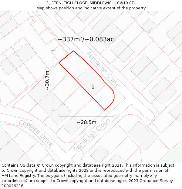 1, FERNLEIGH CLOSE, MIDDLEWICH, CW10 0TL: Plot and title map