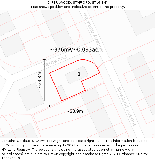1, FERNWOOD, STAFFORD, ST16 1NN: Plot and title map
