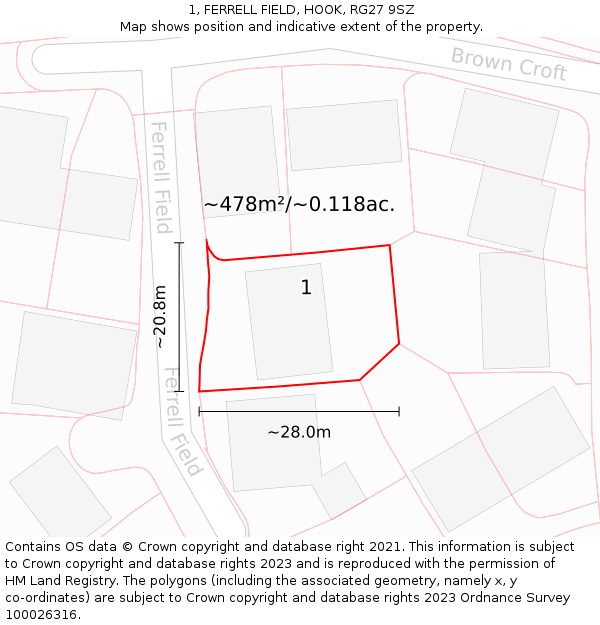 1, FERRELL FIELD, HOOK, RG27 9SZ: Plot and title map