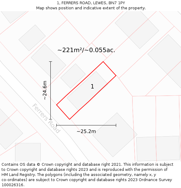 1, FERRERS ROAD, LEWES, BN7 1PY: Plot and title map
