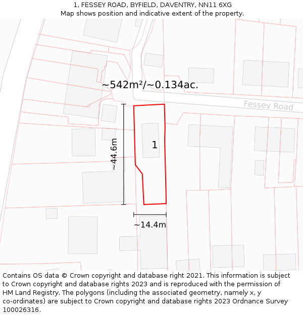 1, FESSEY ROAD, BYFIELD, DAVENTRY, NN11 6XG: Plot and title map