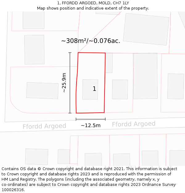 1, FFORDD ARGOED, MOLD, CH7 1LY: Plot and title map