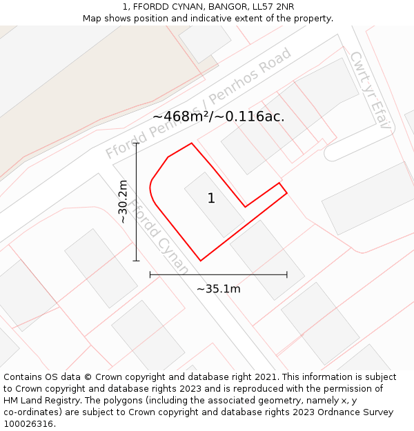 1, FFORDD CYNAN, BANGOR, LL57 2NR: Plot and title map