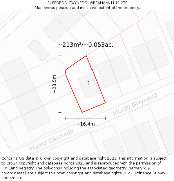 1, FFORDD GWYNEDD, WREXHAM, LL11 2TF: Plot and title map