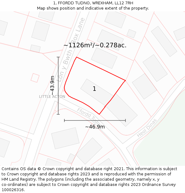 1, FFORDD TUDNO, WREXHAM, LL12 7RH: Plot and title map