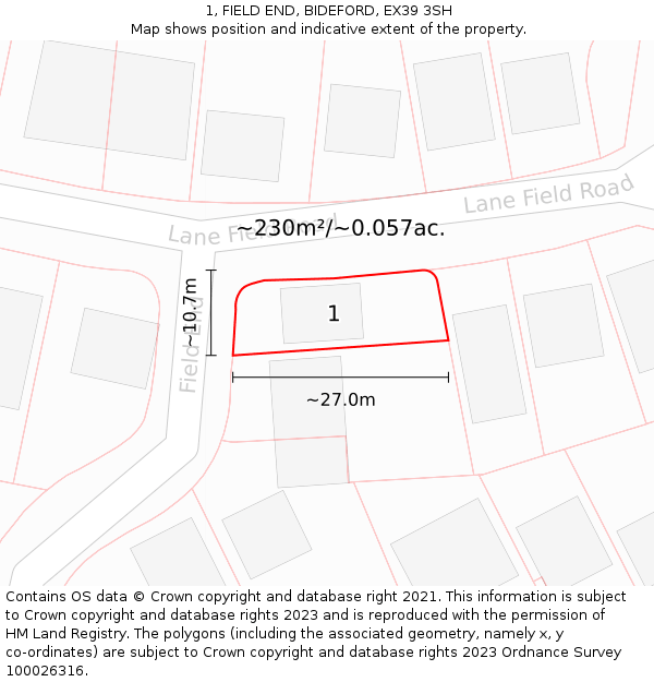 1, FIELD END, BIDEFORD, EX39 3SH: Plot and title map