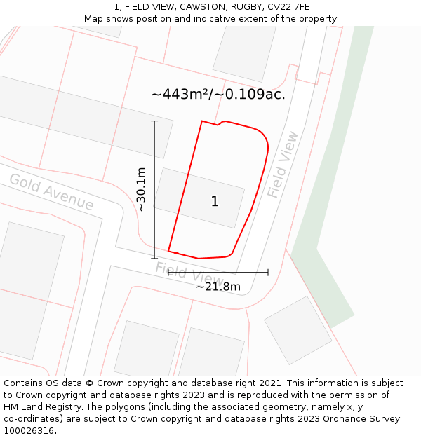 1, FIELD VIEW, CAWSTON, RUGBY, CV22 7FE: Plot and title map