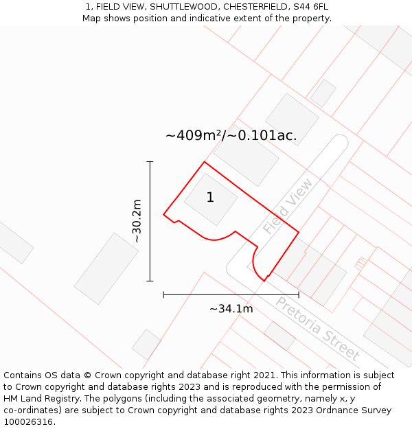 1, FIELD VIEW, SHUTTLEWOOD, CHESTERFIELD, S44 6FL: Plot and title map