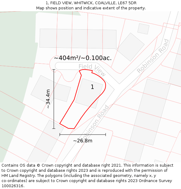 1, FIELD VIEW, WHITWICK, COALVILLE, LE67 5DR: Plot and title map