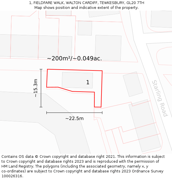 1, FIELDFARE WALK, WALTON CARDIFF, TEWKESBURY, GL20 7TH: Plot and title map