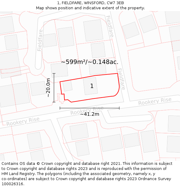 1, FIELDFARE, WINSFORD, CW7 3EB: Plot and title map