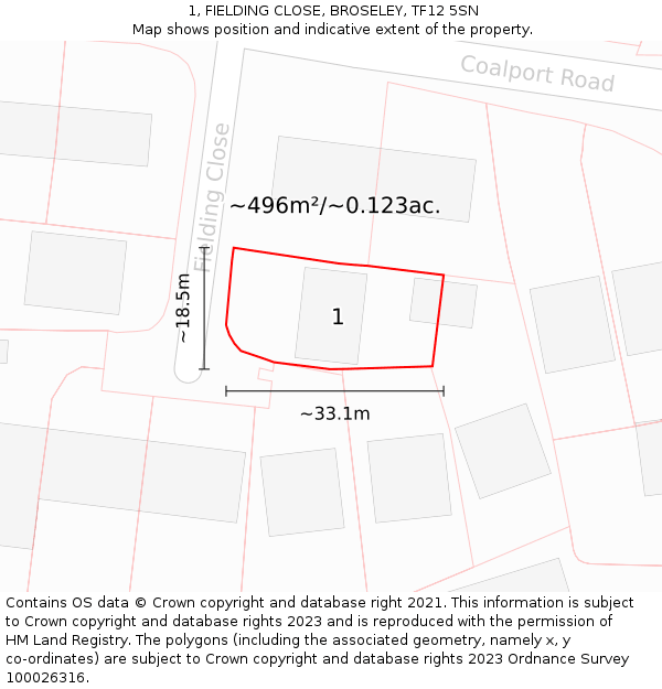 1, FIELDING CLOSE, BROSELEY, TF12 5SN: Plot and title map