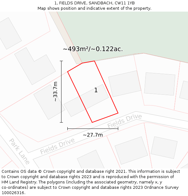 1, FIELDS DRIVE, SANDBACH, CW11 1YB: Plot and title map