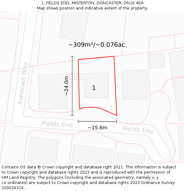 1, FIELDS END, MISTERTON, DONCASTER, DN10 4EA: Plot and title map