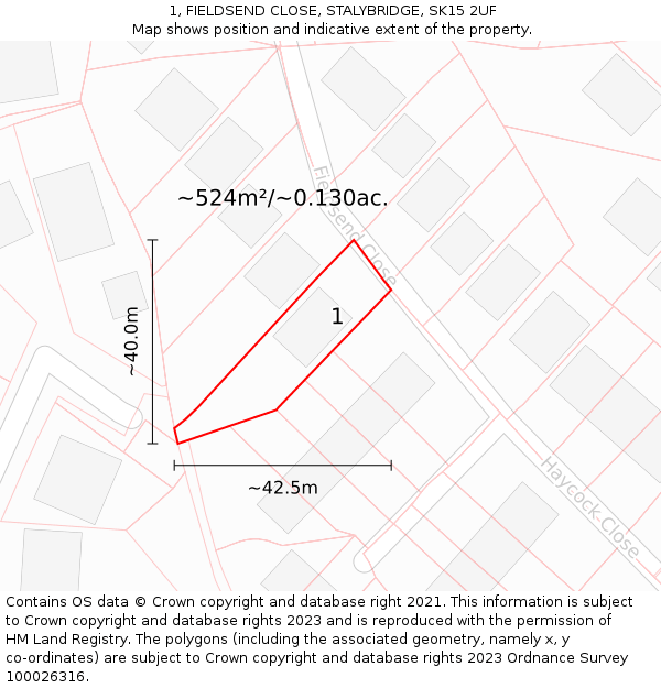1, FIELDSEND CLOSE, STALYBRIDGE, SK15 2UF: Plot and title map