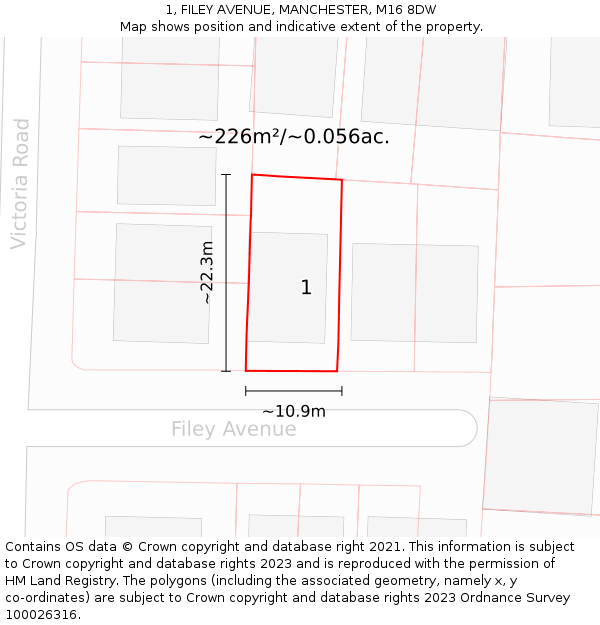 1, FILEY AVENUE, MANCHESTER, M16 8DW: Plot and title map