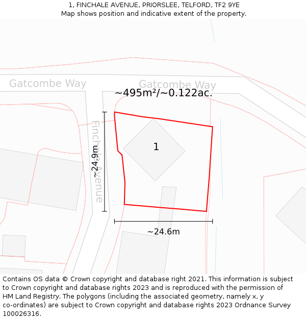 1, FINCHALE AVENUE, PRIORSLEE, TELFORD, TF2 9YE: Plot and title map